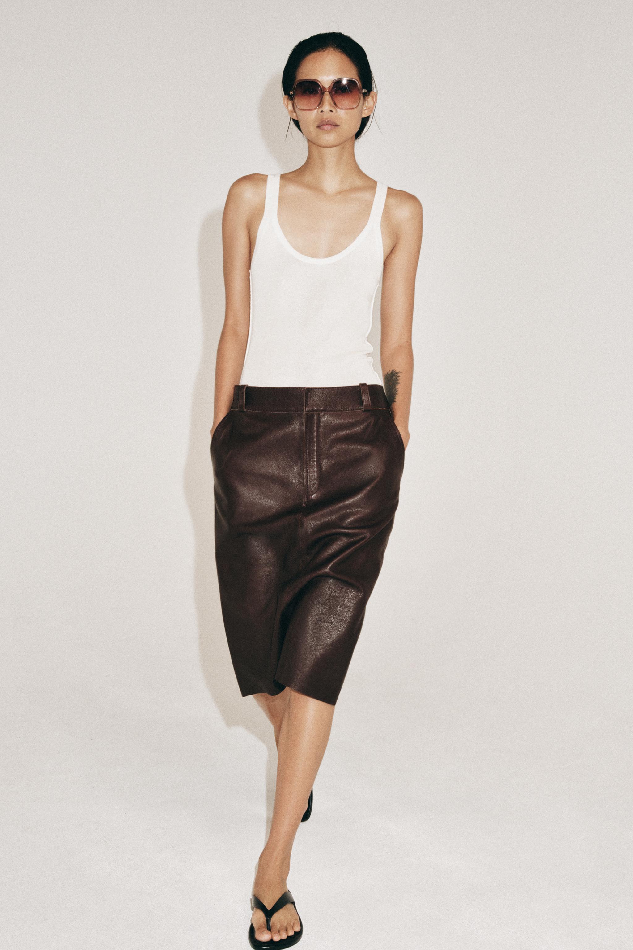 Zw Collection Limited Edition Leather Midi Skirt