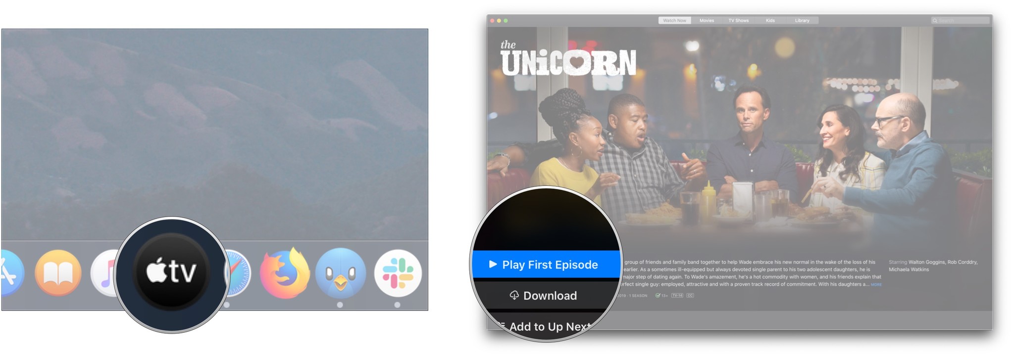 Open TV app, play movie or show
