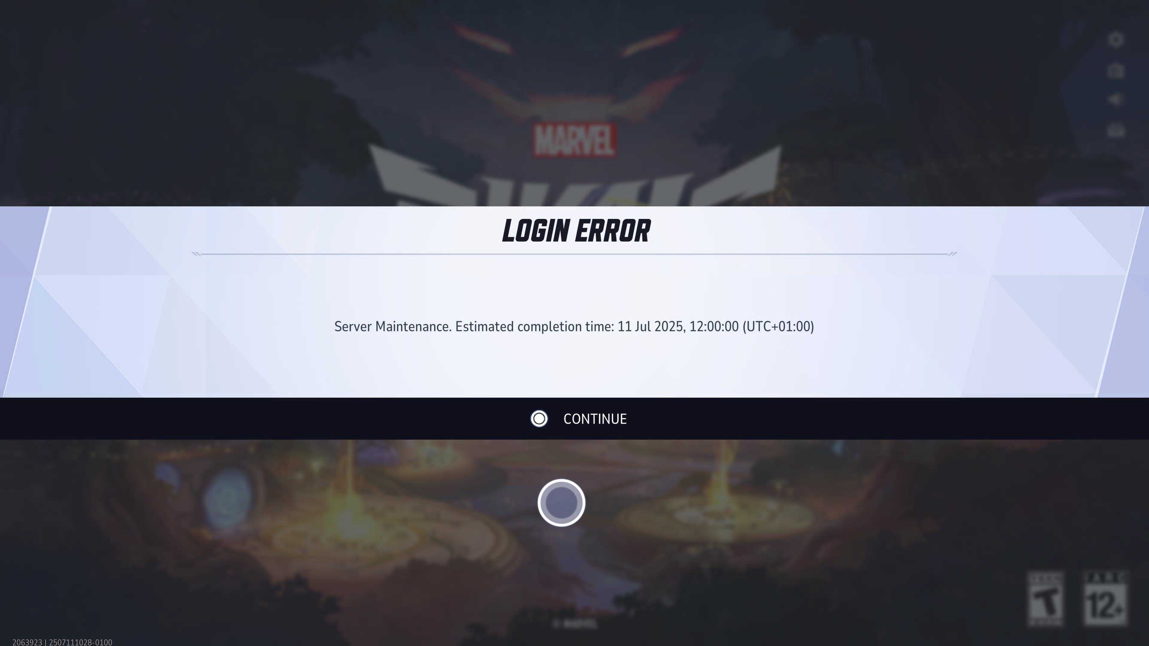 Login Error screen showing estimated downtime