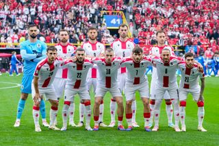 Georgia Euro 2024 squad The Georgia players pose for a team photo prior to the UEFA EURO 2024 group stage match between Turkiye and Georgia at Football Stadium Dortmund on June 18, 2024 in Dortmund, Germany. (Photo by Alex Gottschalk/DeFodi Images via Getty Images)