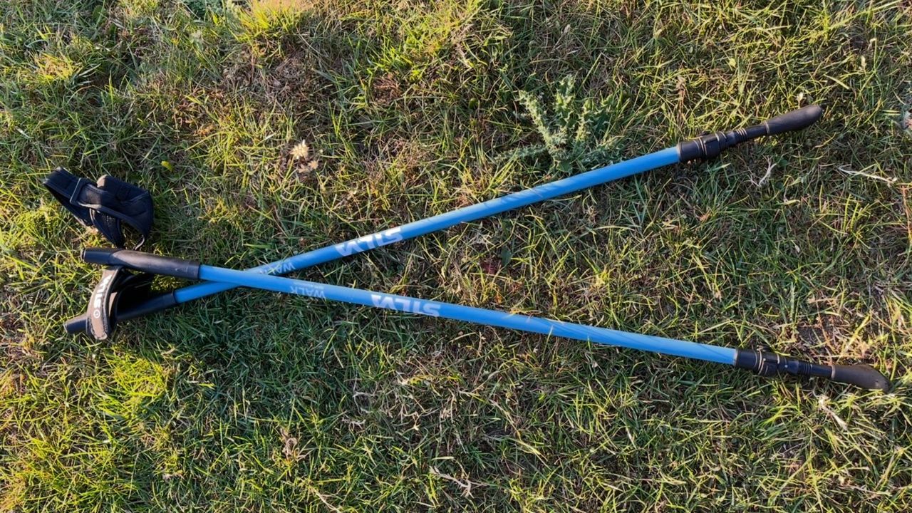 Susan Griffin using Silva Aluminium Walking Poles outdoors and product shot