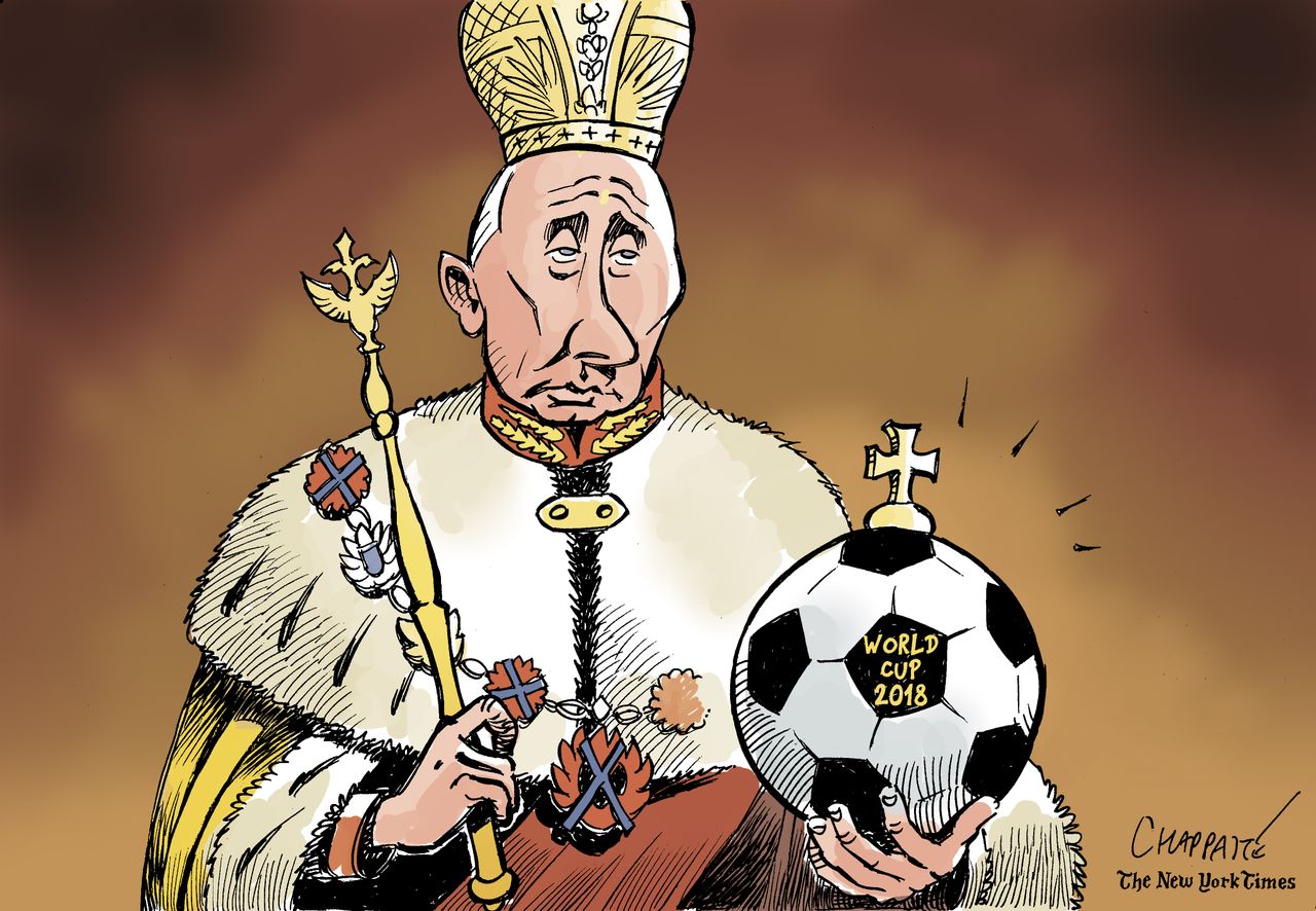 Political cartoon World Putin Russia soccer futbol FIFA World Cup sports