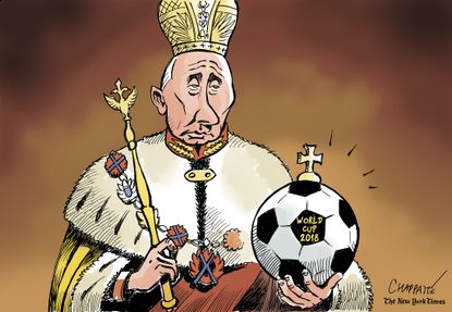 Political cartoon World Putin Russia soccer futbol FIFA World Cup sports