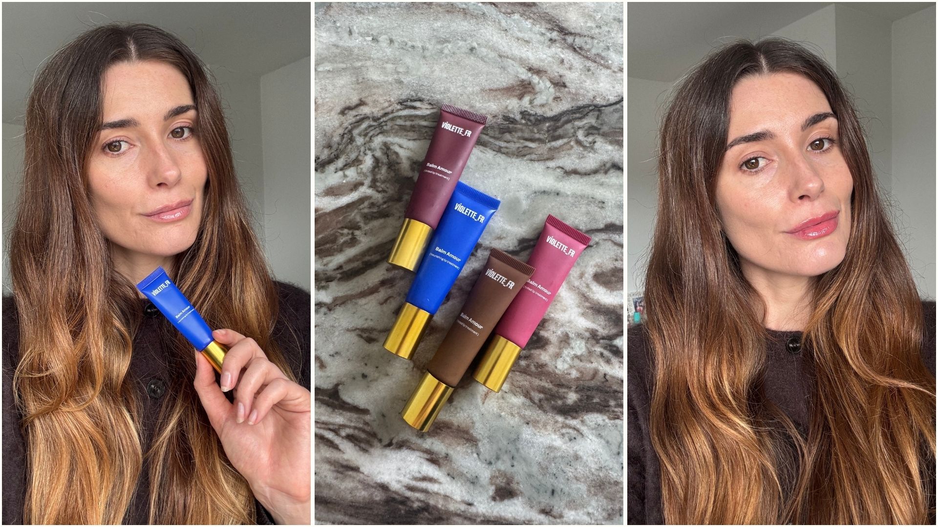 Beauty editor Eleanor Vousden testing the Violette Balm Amour lip balms