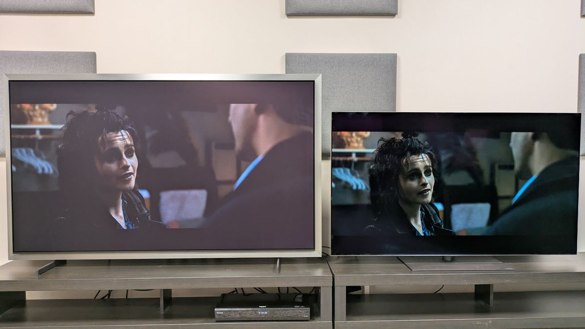 Samsung S99H (left) vs LGG6 (right) showing Marla from Fight Club. Both TVs set to Filmmaker Mode, the G6 has the more impactful contrast while the S99H looks a bit dimmer