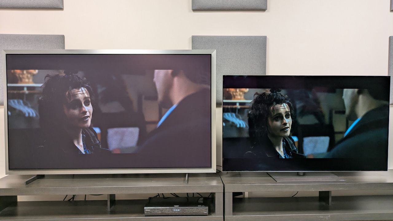 Samsung S99H (left) vs LGG6 (right) showing Marla from Fight Club. Both TVs set to Filmmaker Mode, the G6 has the more impactful contrast while the S99H looks a bit dimmer