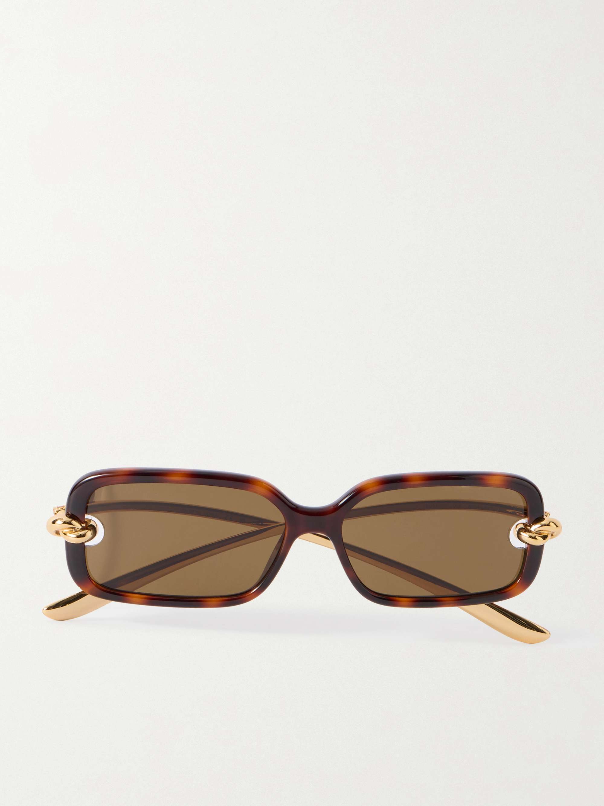 Knot Rectangle-Frame Tortoiseshell Acetate and Gold-Tone Sunglasses