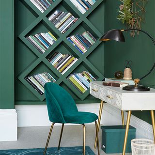 green room with book storage and study table