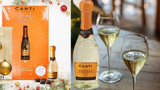 Wine advent calendar with one bottle of Prosecco and chocolates