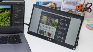 The AOC 16T3EA on a home office desk during our review