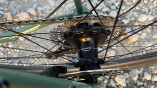 Close up of bike wheel and hub