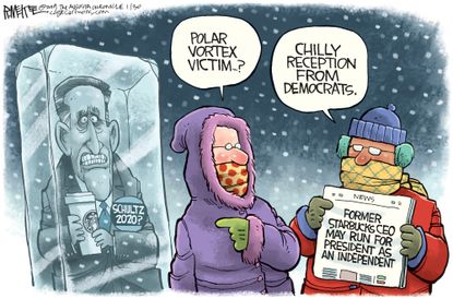 Political Cartoon U.S. Howard Schultz president 2020 democrats polar vortex