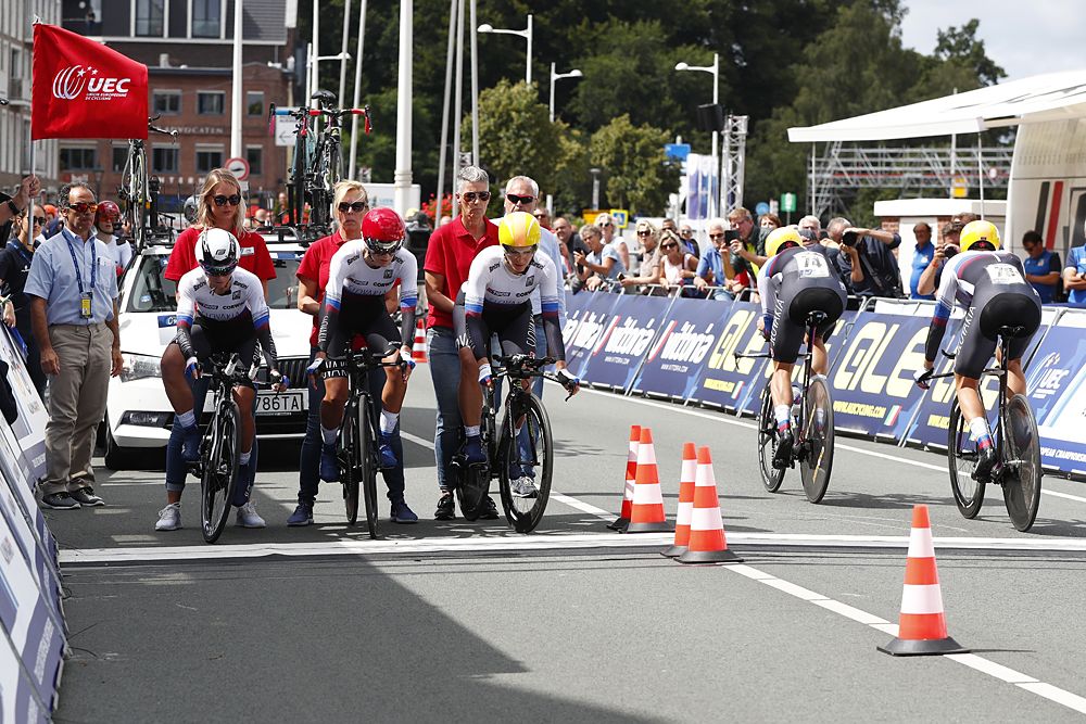 Marek Canecky of Slovakia / Samuel Oros of Slovakia / Patrik Tybor of Slovakia / Mariana Findrova of Slovakia / Livia Hanesova of Slovakia / Andrea Simora of Slovakia / during the 25th UEC Road European Championships 2019 - Mix Relay