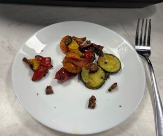 Plate of Mediterranean vegetables, cooked in the Proscenic T31 Air Fryer.