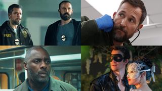 (clockwise from top left): The Rip; The Pitt; Bridgerton; Hijack