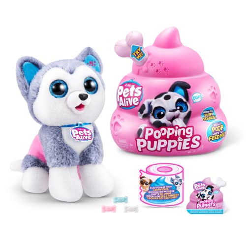 Pets Alive Pooping Puppies by Zuru, Husky, Real Pet Dog Puppy, Play Soft Toy, Developmental Nurturing Plush, Color Change Unboxing, Interactive Electronic Pet Puppy, Ages 3+ (husky)