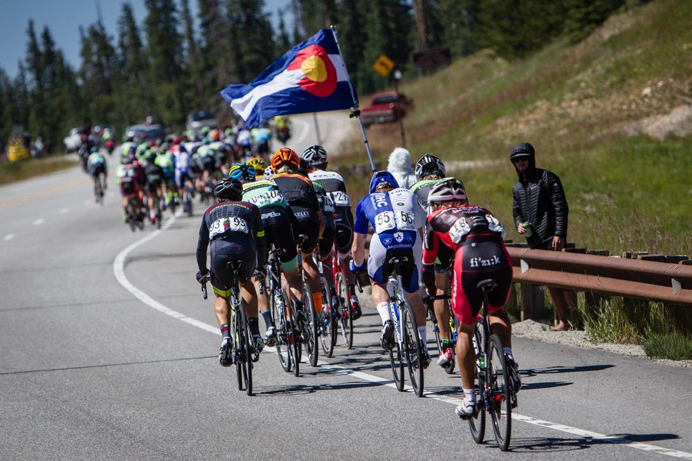 The peloton breaks up on one of todays steep climbs