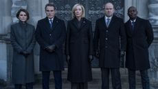 Keri Russell as Kate Wyler, Rufus Sewell as Hal Wyler, Allison Janney as Grace Penn, Rory Kinnear as Nicol Trowbridge, David Gyasi as Austin Dennison in episode 308 of The Diplomat