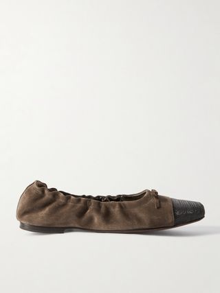 Bead-Embellished Suede Ballet Flats