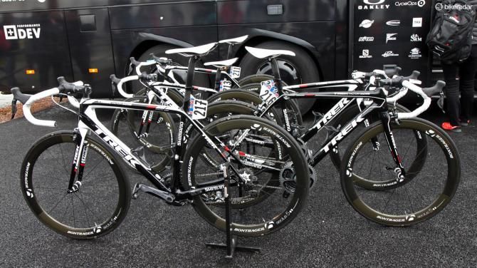 Trek Factory Racing set off from Belfast on a mix of Trek Madones and Domanes