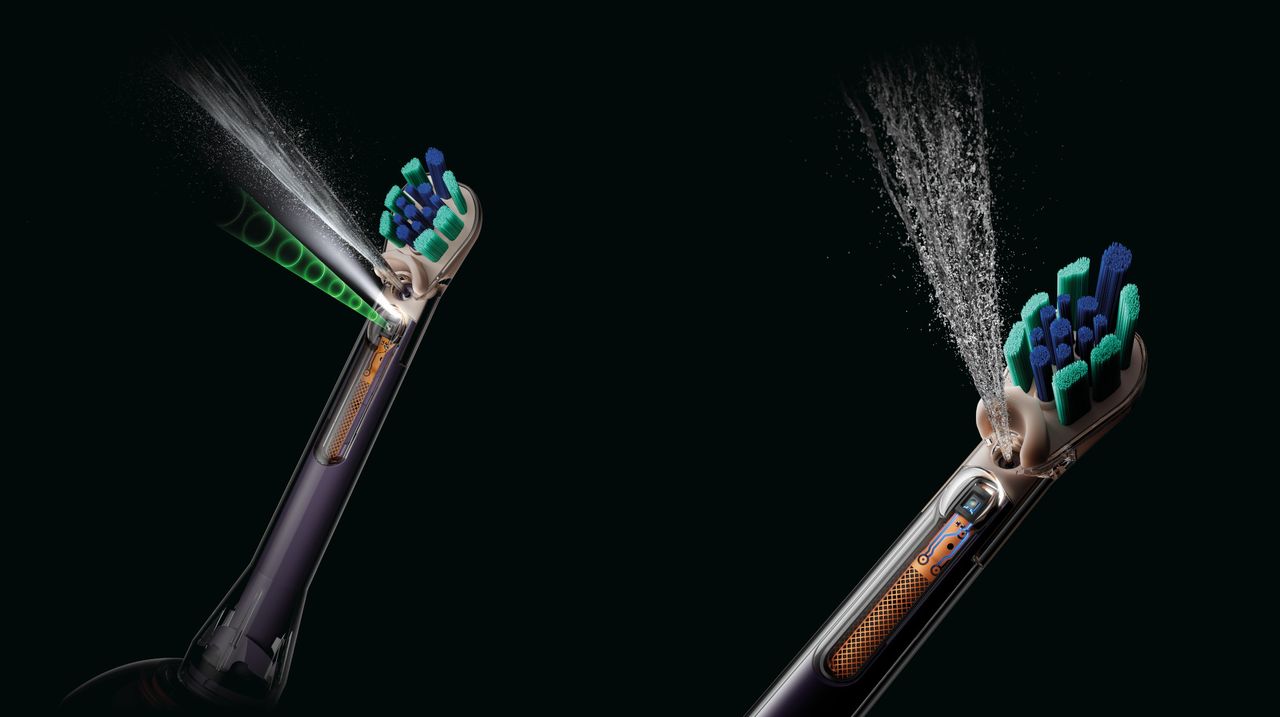 Detail views of the technology aboard the new Dyson CameraJet Toothbrush