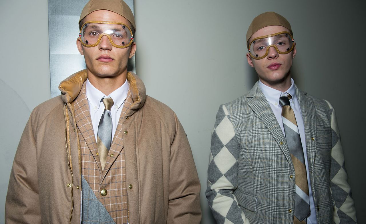 2 men at fashion week wearing Monclear Gamme Bleu