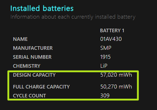 batteries design capacity and full charge capacity