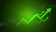 stock market indexes bars arrows up green