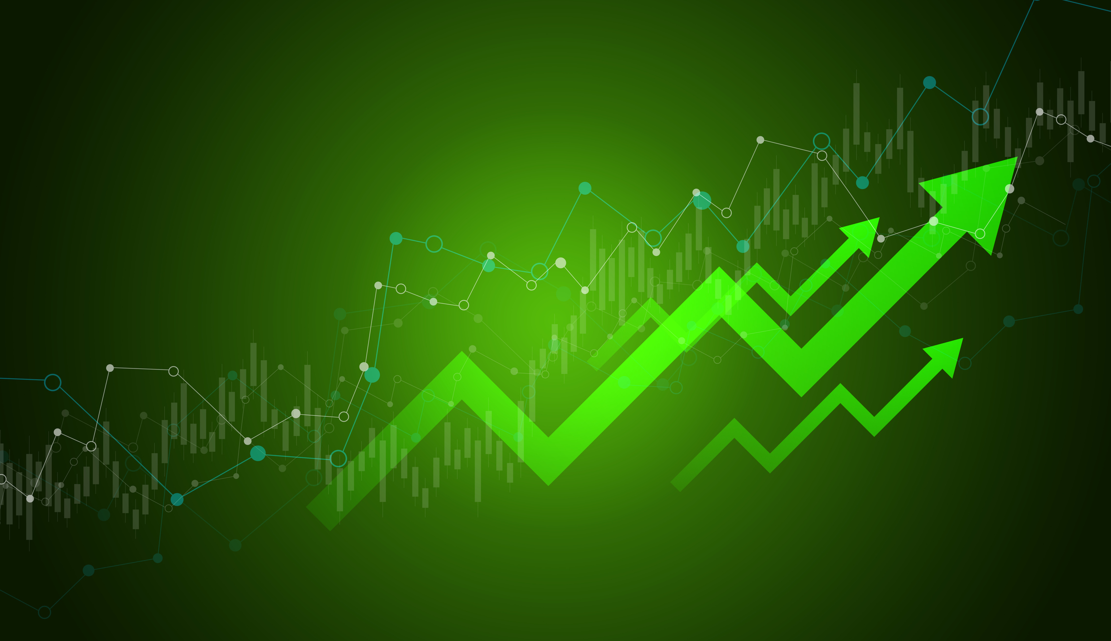 stock market indexes bars arrows up green