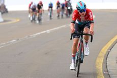 Lennert Van Eetvelt racing to victory at the UAE Tour earlier this season