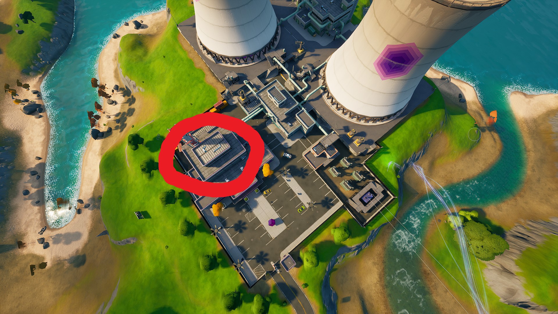 Where to bathe in the purple pool at Steamy Stacks in Fortnite