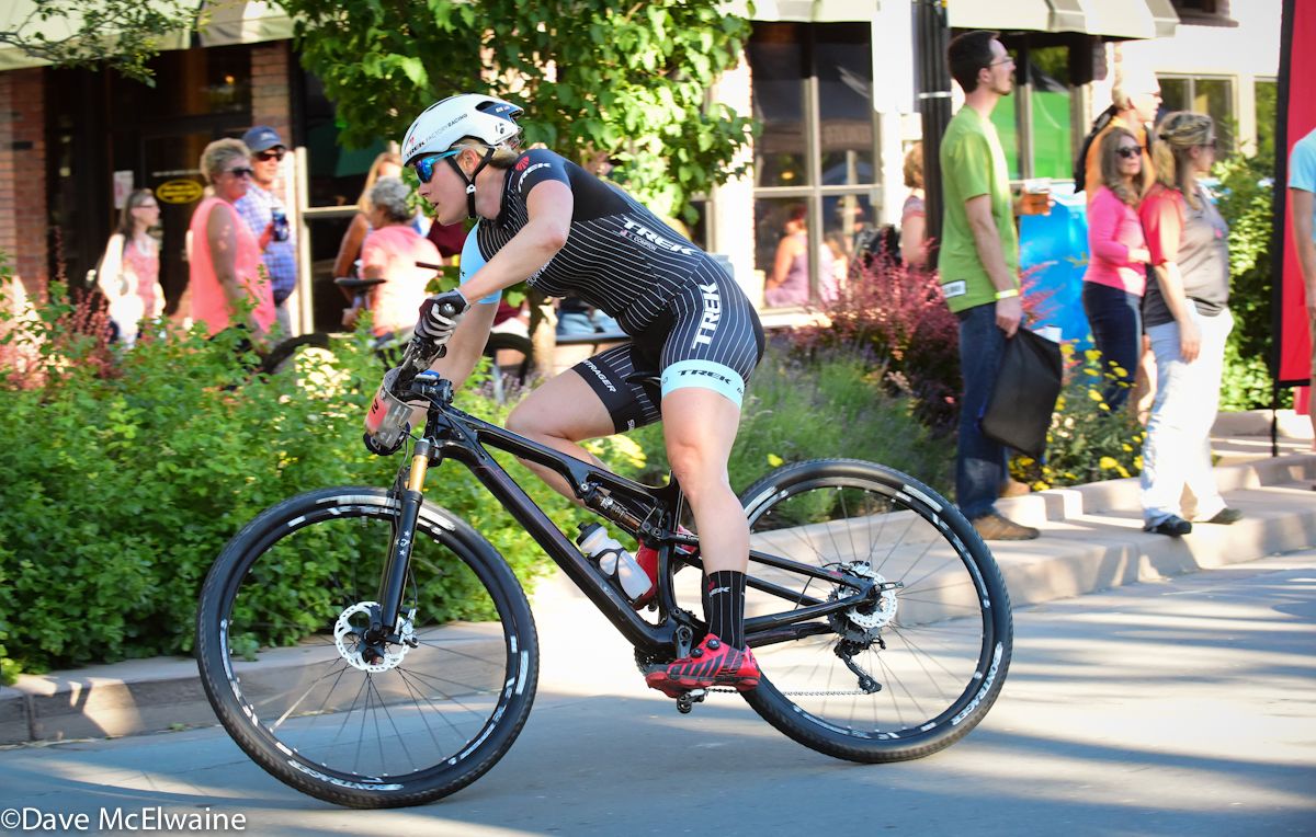 Katie Compton (Trek Factory Team) following Nash through the turns mid-race