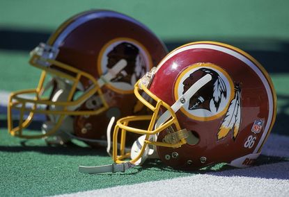 A general view of the helmets of the Washington Redskins and the Philadelphia Eagles after the game at the Veterans Stadium in Philadelphia, Pennsylvania