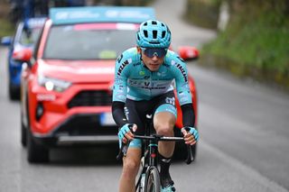 Manuele Tarozzi in a solo breakaway on stage two of Tirreno-Adriatico 2025