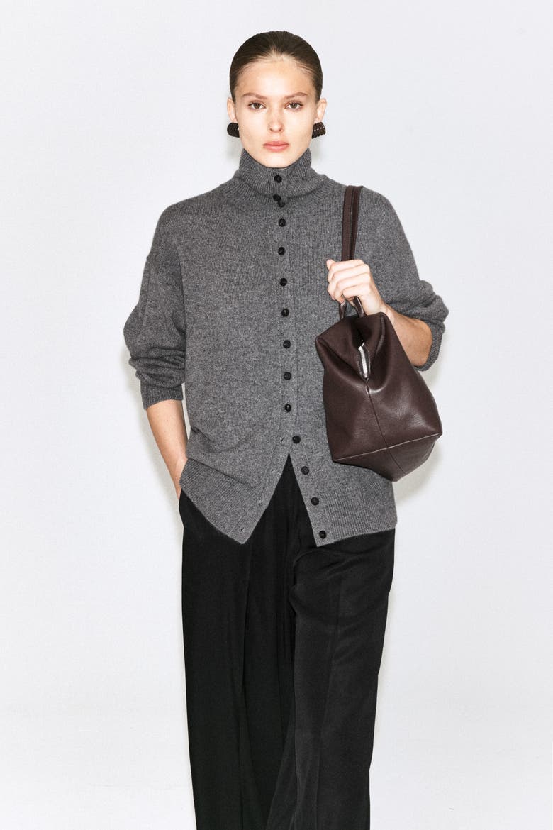 Sculpted Cashmere Mock-Neck Cardigan