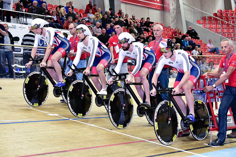 Great Britian's team pursuit squad at the European Track Championships