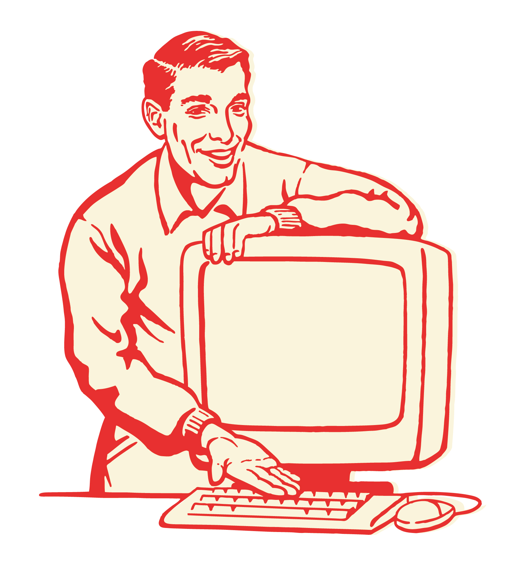 Vintage computer salesman cartoon