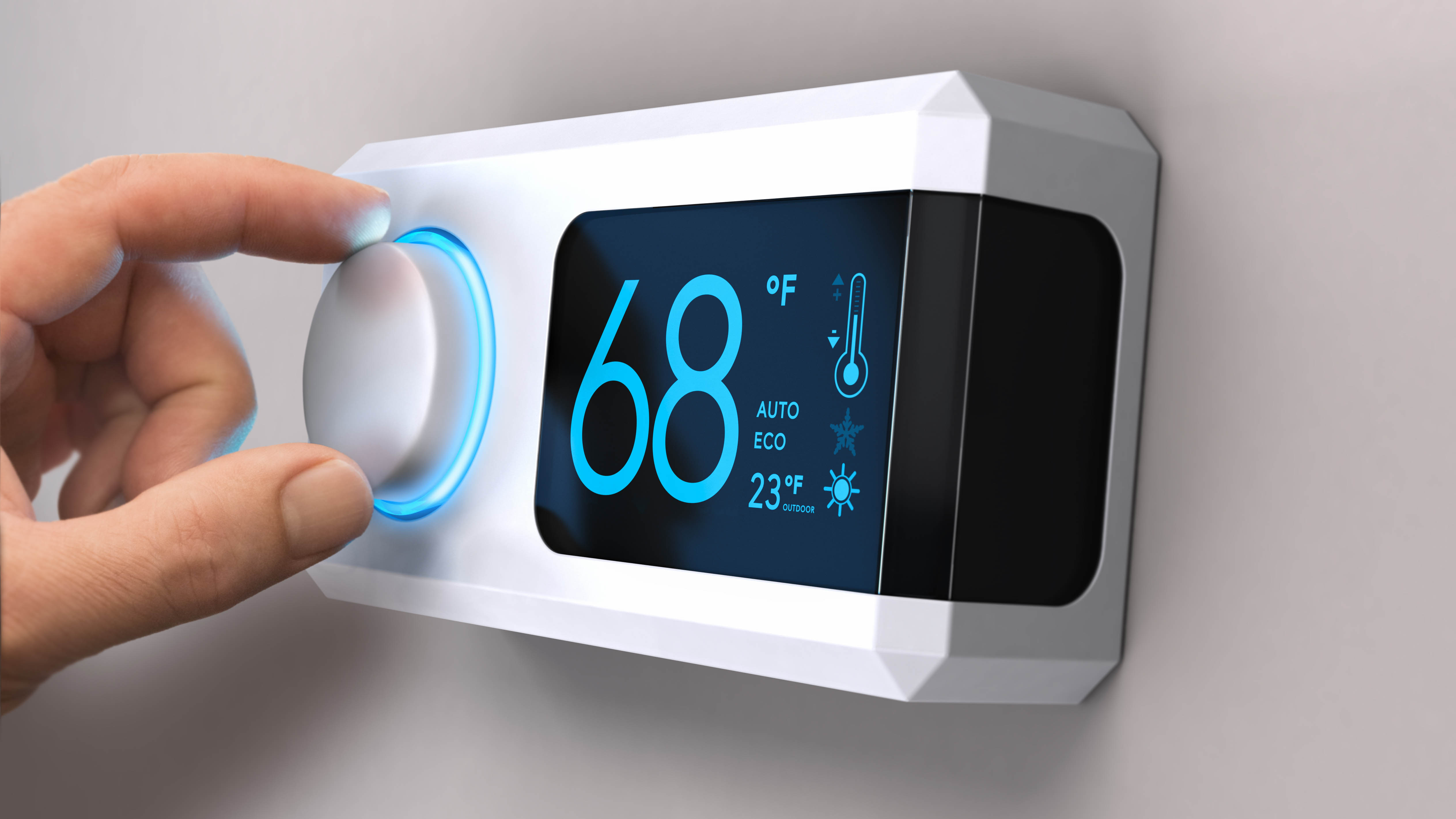 Thermostat set to 68 degrees Fahrenheit