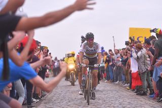 Peter Sagan leads the breakaway in the last 50km at Paris-Roubaix