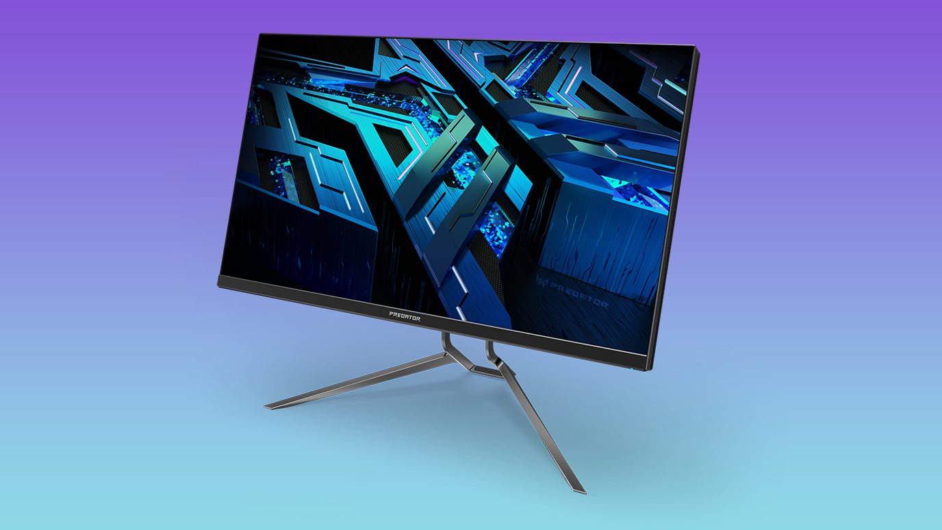 Acer Predator X32 FP gaming monitor on a purple gradient background