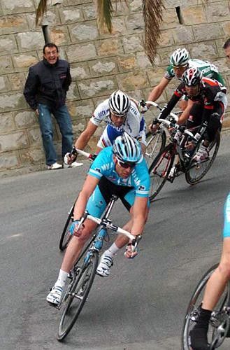 Alessandro Petacchi (Milram) takes a corner on the Poggio descent