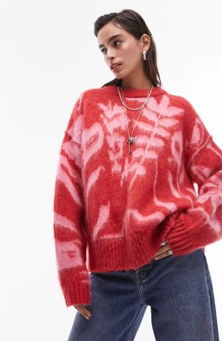 Blurred Floral Fuzzy Sweater