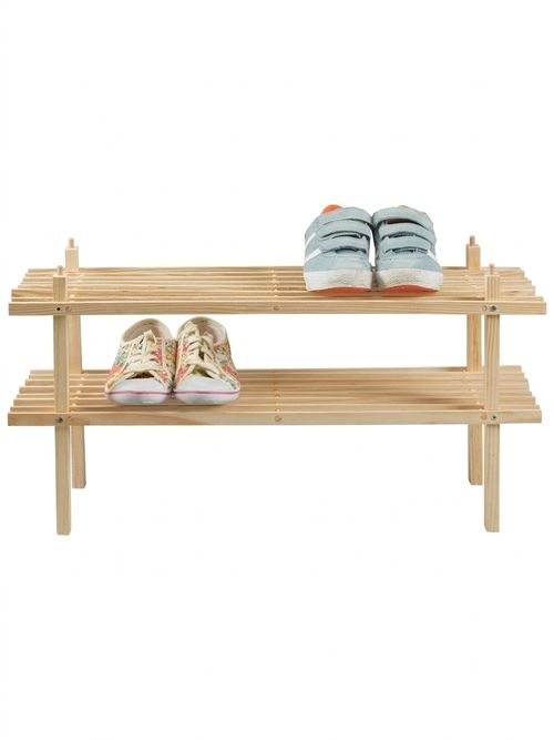 2 Shelf Stackable Shoe Rack - Solid Pine