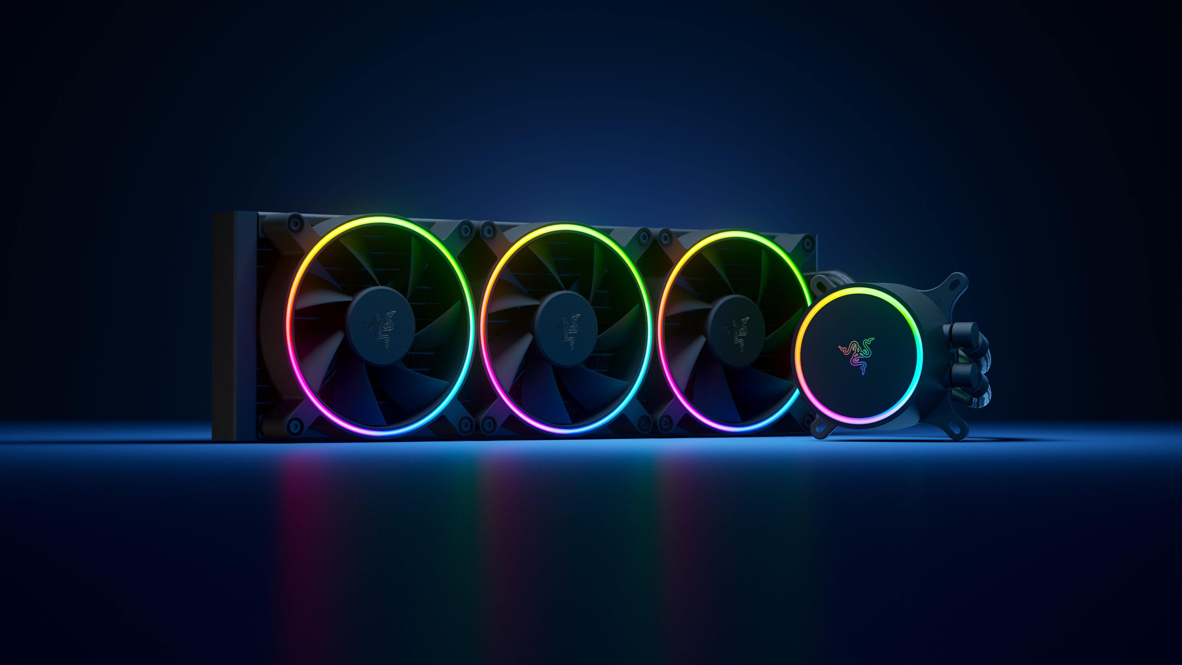 Razer Hanbo CPU cooler pictured with RGB enabled