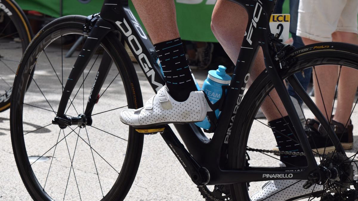 Ian Boswell is the only rider in the race to wear Rapha shoes. Boswell also opts for Speedplay pedals