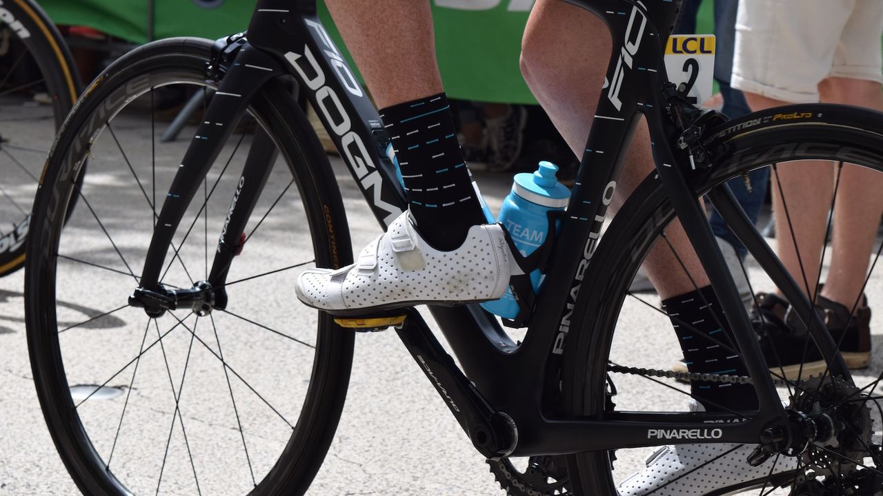 Ian Boswell is the only rider in the race to wear Rapha shoes. Boswell also opts for Speedplay pedals