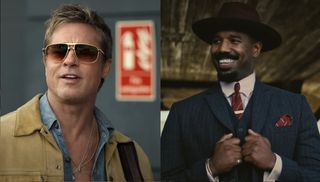 Brad Pitt smiling in F1/Michael B. Jordan smiling in Sinners