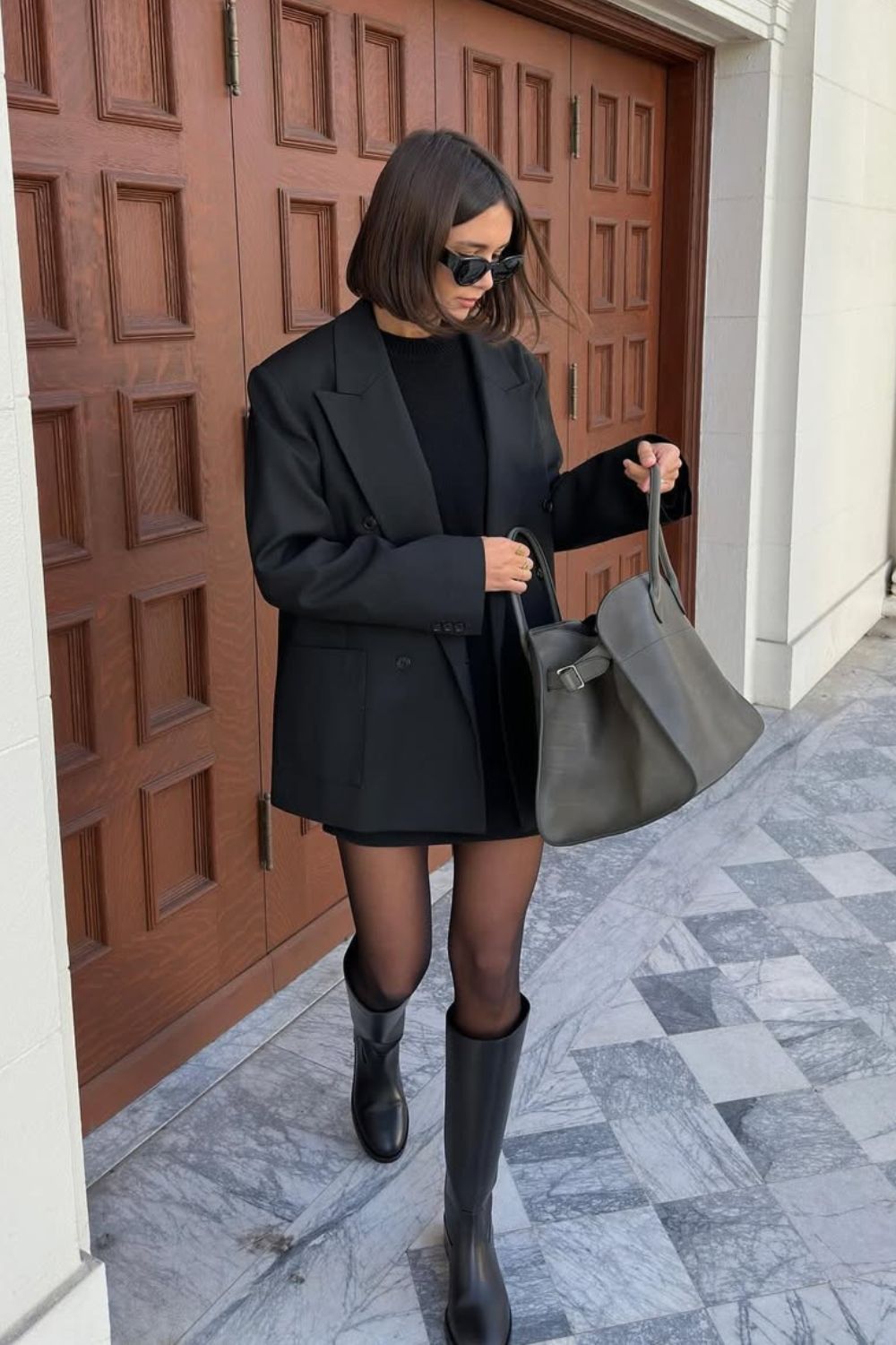 Best Shoes With Black Dresses @lisonseb wearing a black mini dress and black knee high boots