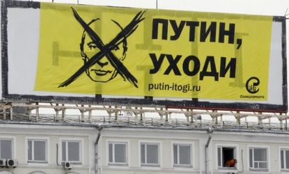 An anti-Putin banner