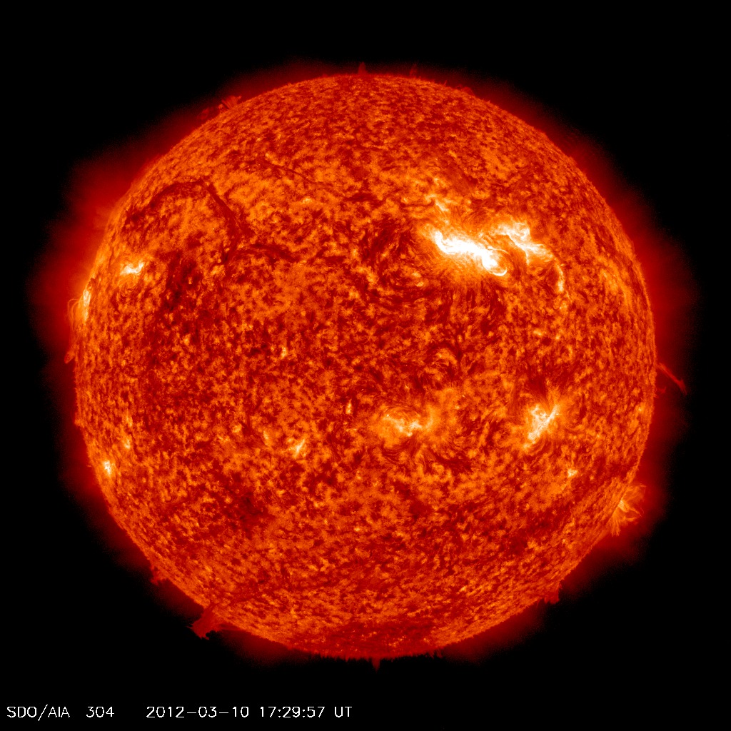 This image, captured by NASA&#039;s Solar Dynamics Observatory (SDO) on March 10, 2012, shows an active region on the sun, seen as the bright spot to the right. Designated AR 1429, the spot has so far produced three X-class flares and numerous M-class flares.